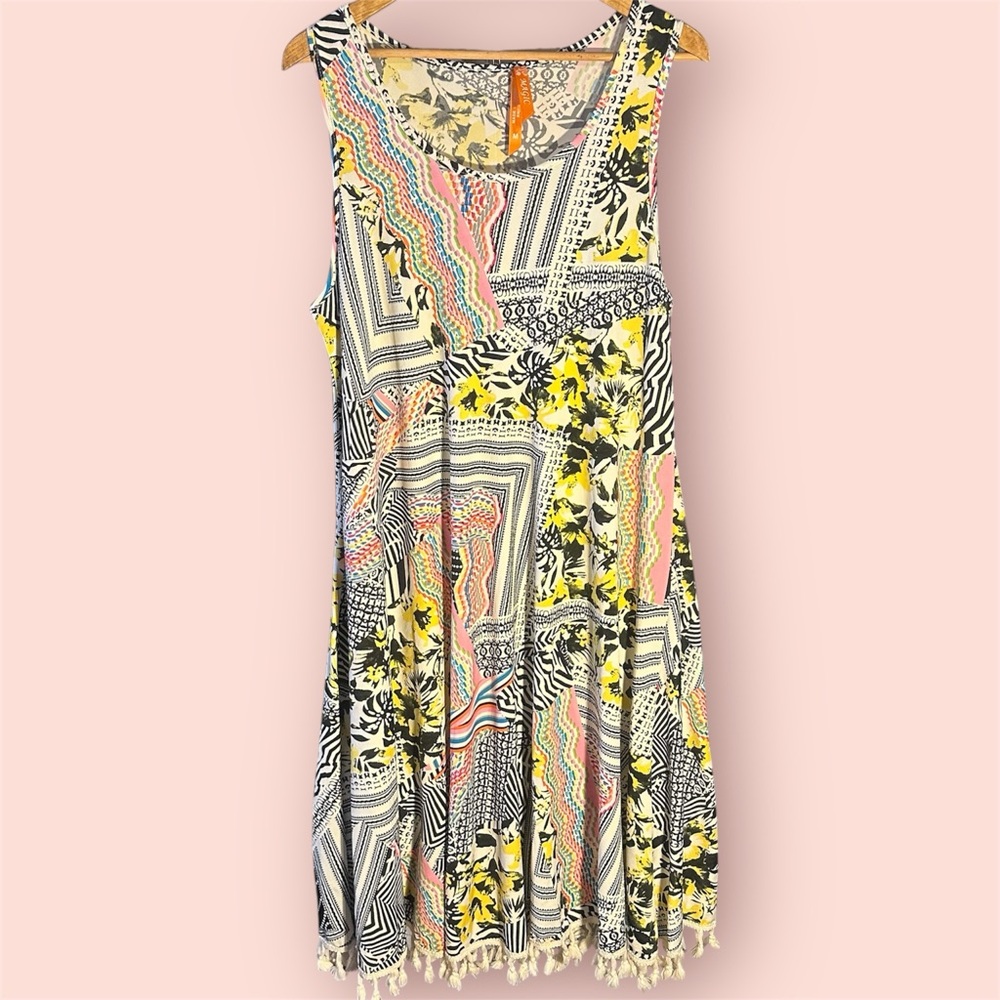 Vintage Y2K Boho Patchwork Magic M  Sun Dress Maxi Tasseled Bright Multicolor